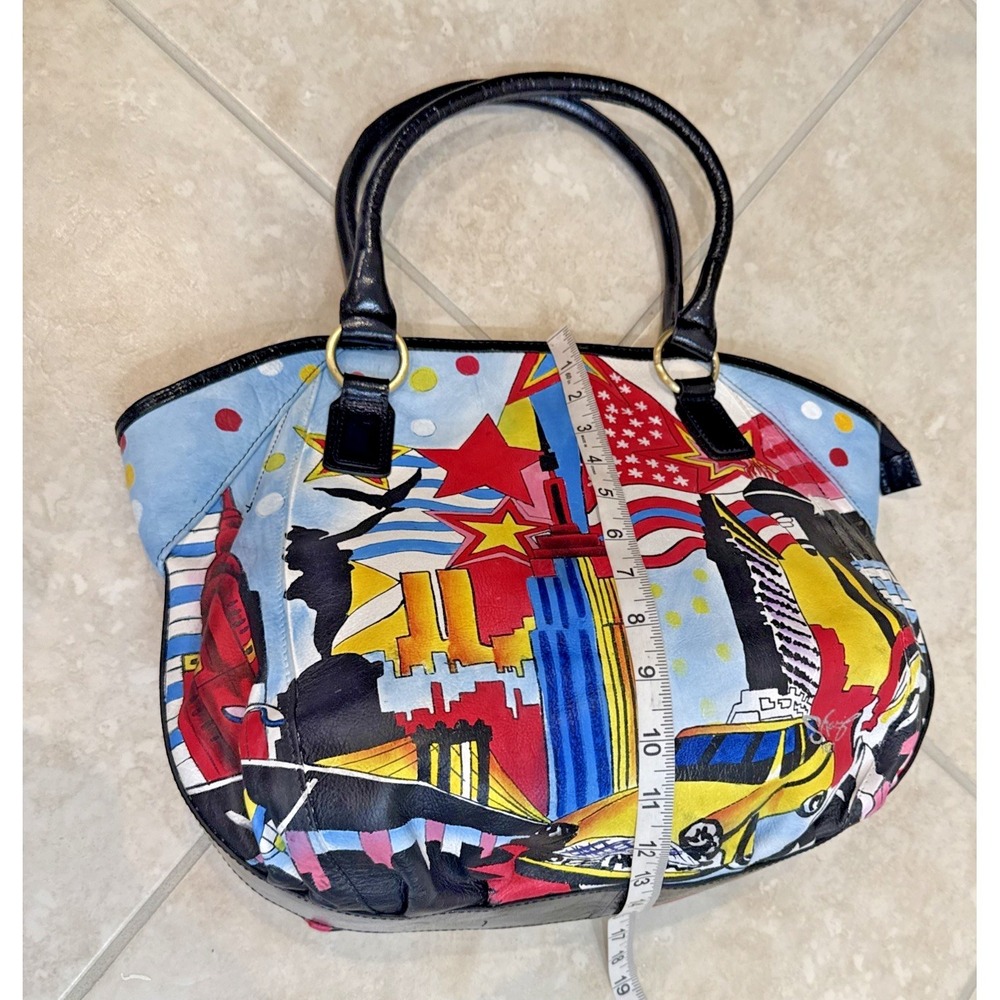 Sharif Artistic Expressions Hand Painted Genuine Leather Handbag Purse NYC Scape - Picture 9 of 12